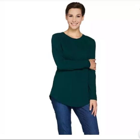 Isaac Mizrahi Live! DENIM Slub Knit Tunic w/ Plaid Corduro Back - Picture 5 of 6